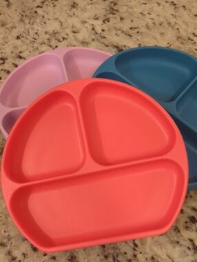 Bumkins Silicone Divided Kids Plate Set - Coral, Lavender, Blue